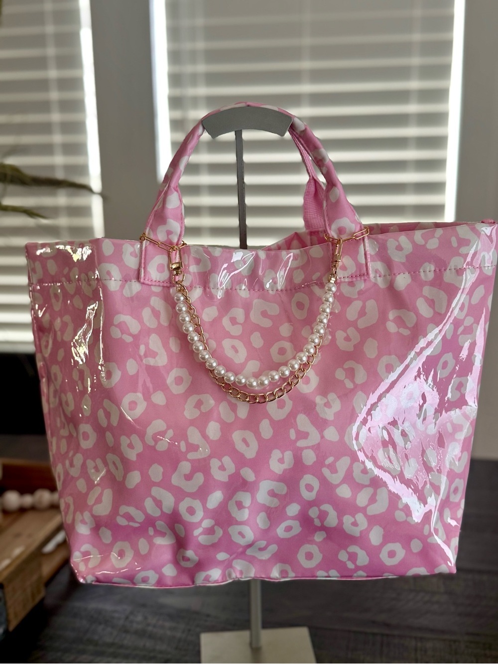 Pink Leopard Tote Bag w/ pearl charm